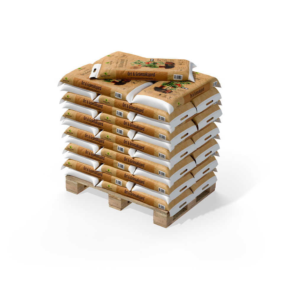 Hasselfors ört & grönsaksjord, 15 liter, 51st, Halvpall